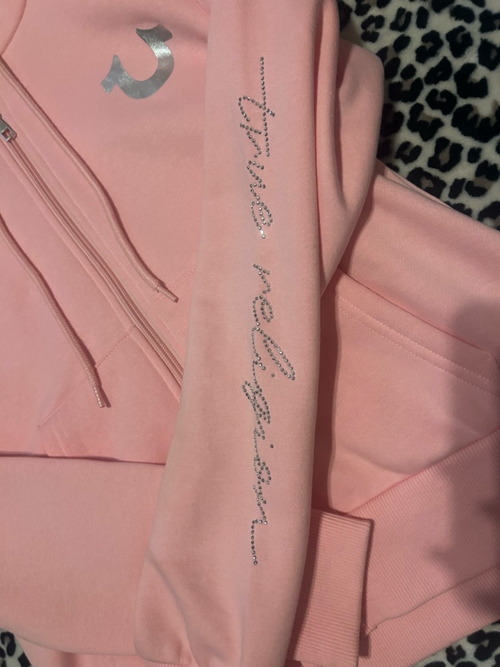 True Religion light Pink Rhinestone Script zip up - Picture 3 of 7